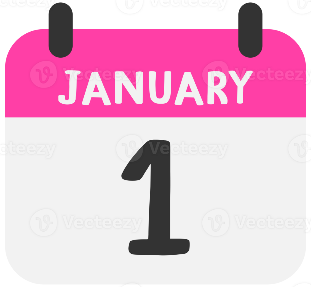 Hand drawn Cute calendar first of January new year day png