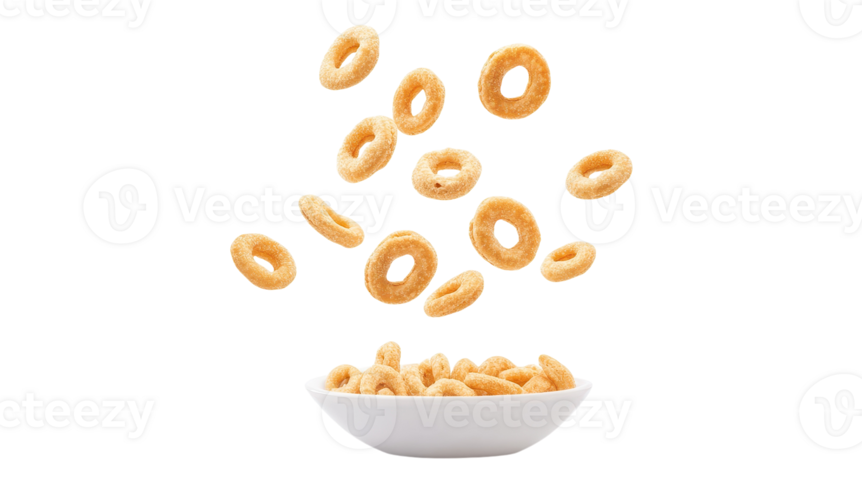 A bowl of cereal with rings falling into it png