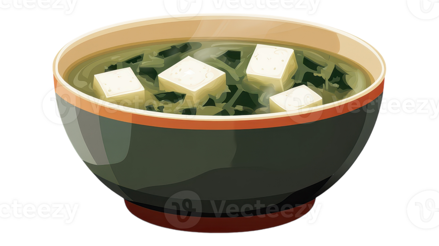 A bowl of soup with tofu cubes in it png