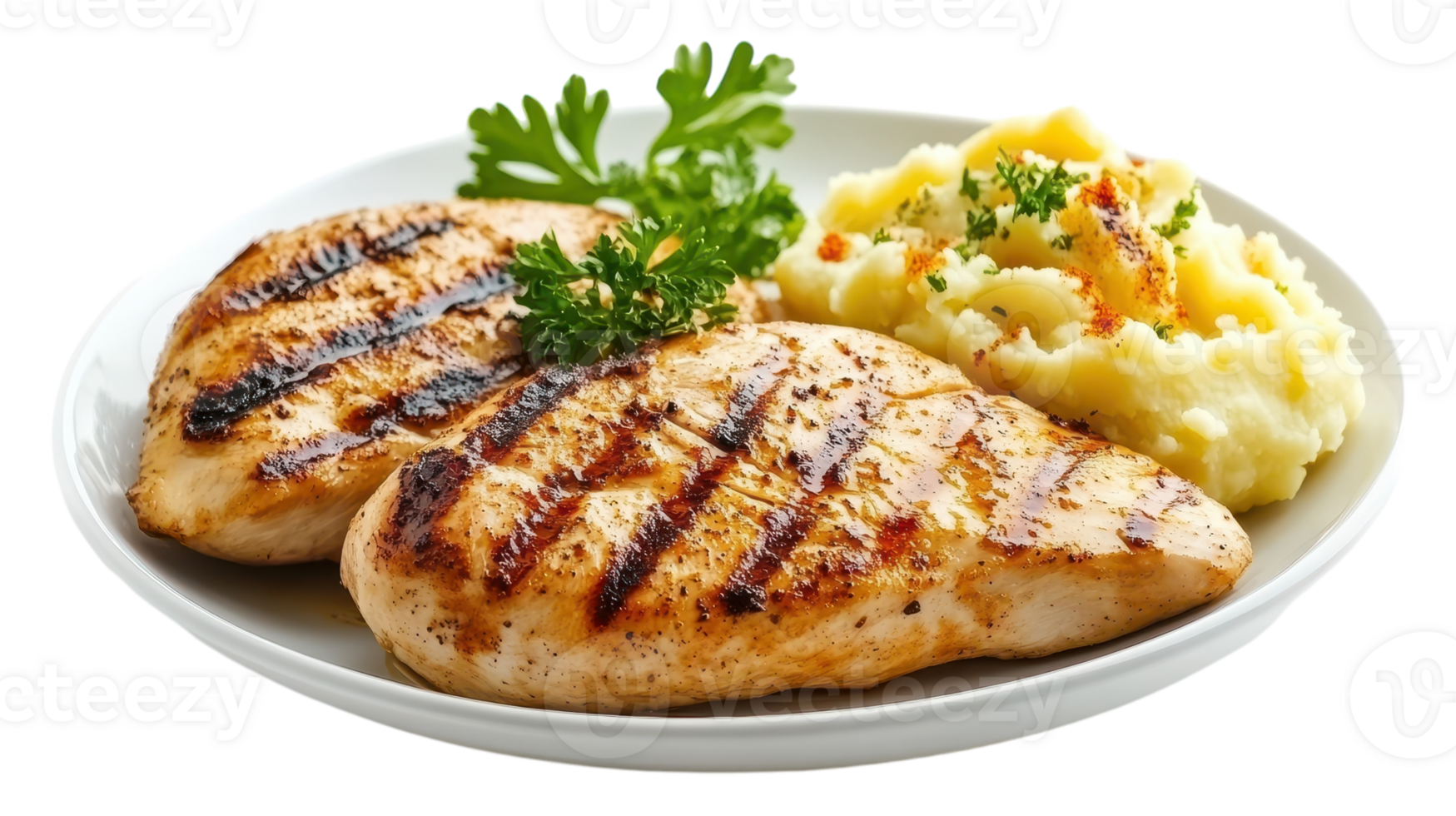 Grilled chicken breast with mashed potatoes and parsley png