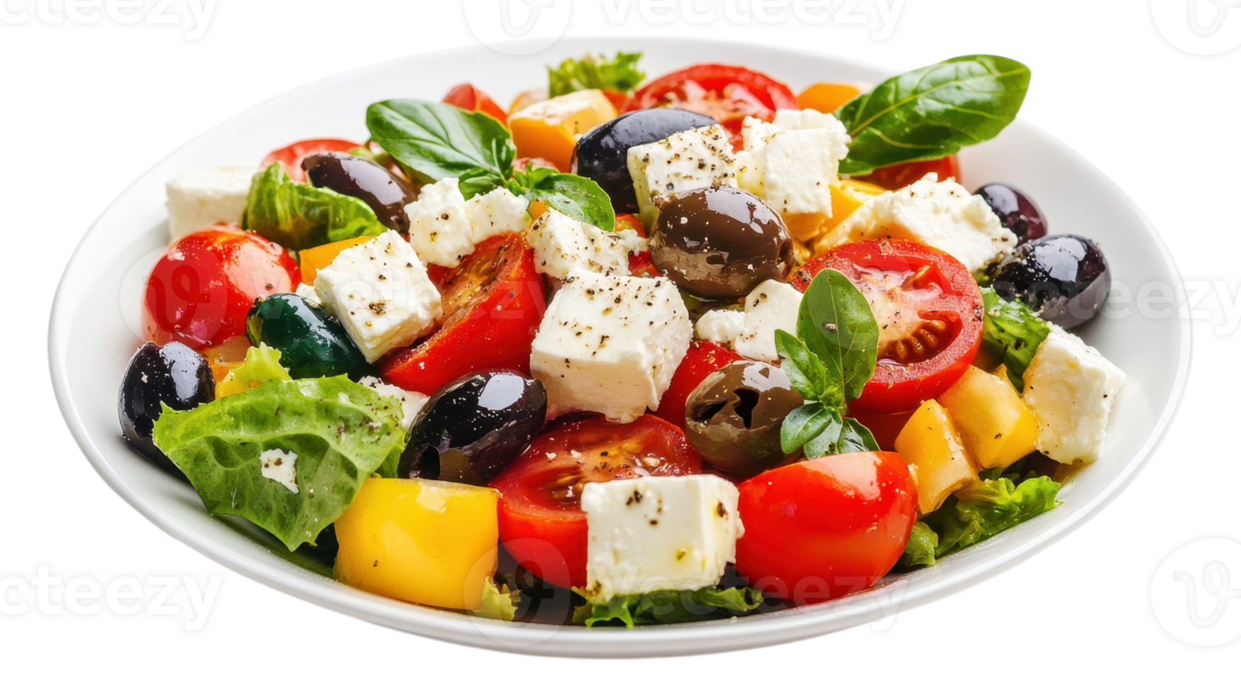 une salade avec tomates, Olives, feta fromage et tomates png