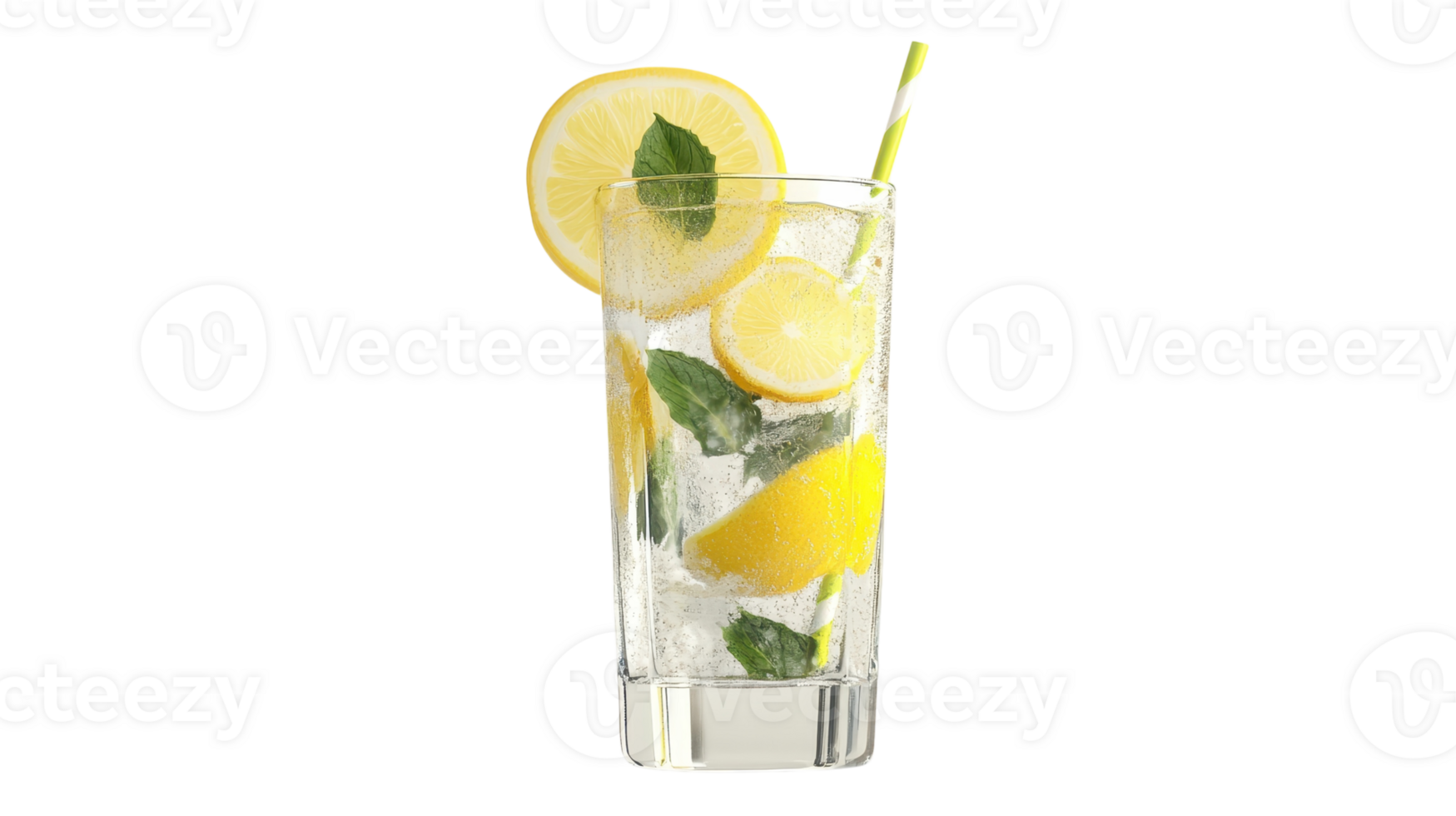 A glass of lemonade with a lemon slice png