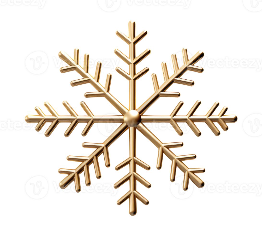 Gold Snowflake isolated on transparent background png