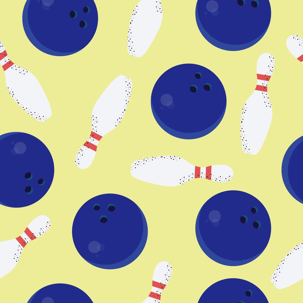 Bowling pins and balls seamless pattern on yellow background. Design for textile print, wrapping paper, web background, cover. vector