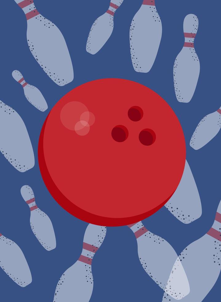 Bowling night poster template. Bowling ball and pins on blue background. Bowling club A4 scaled illustration. vector