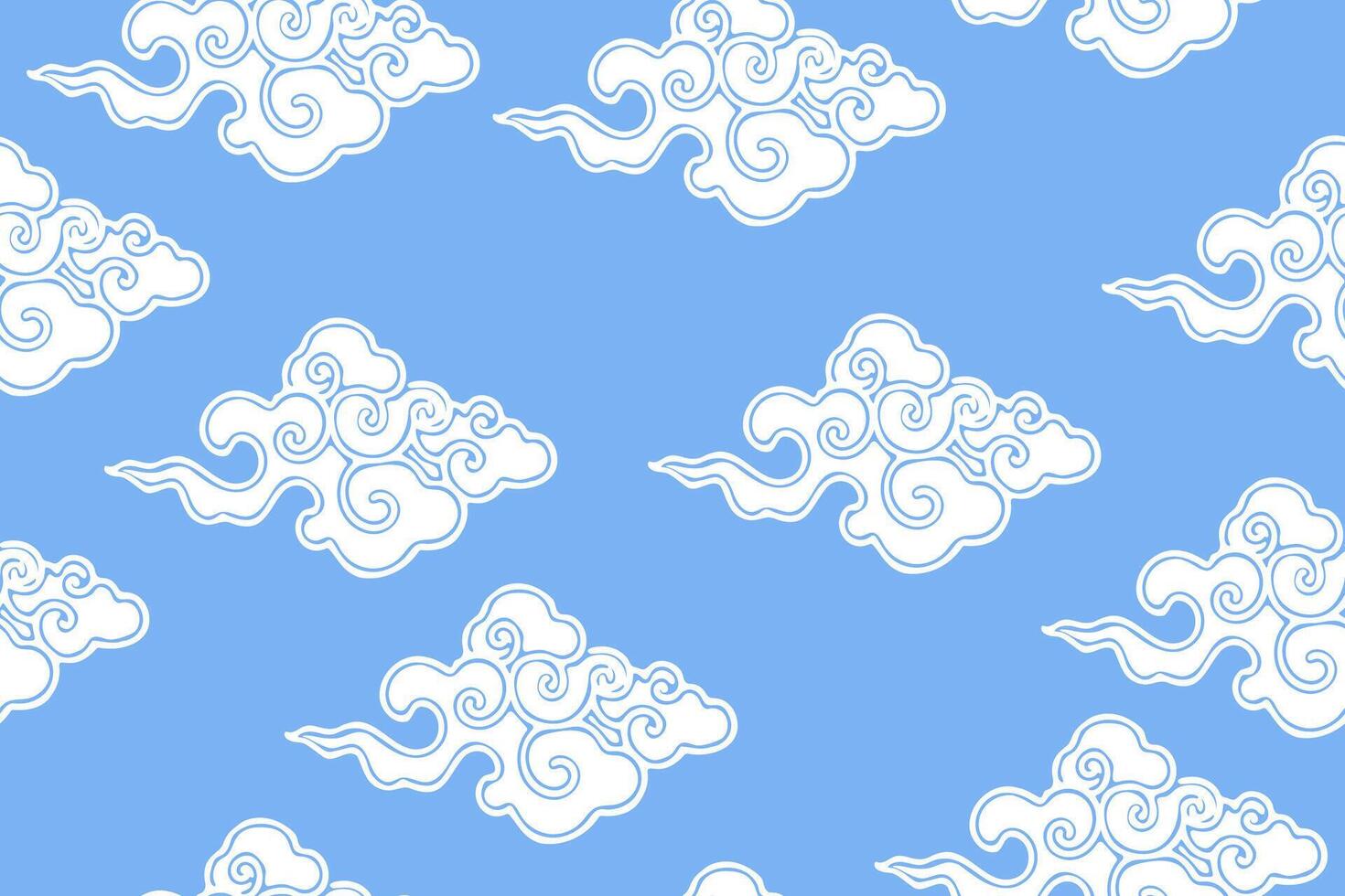 Traditional chinese or tibetan clouds on blue background. Oriental seamless horizontal pattern or banner. vector