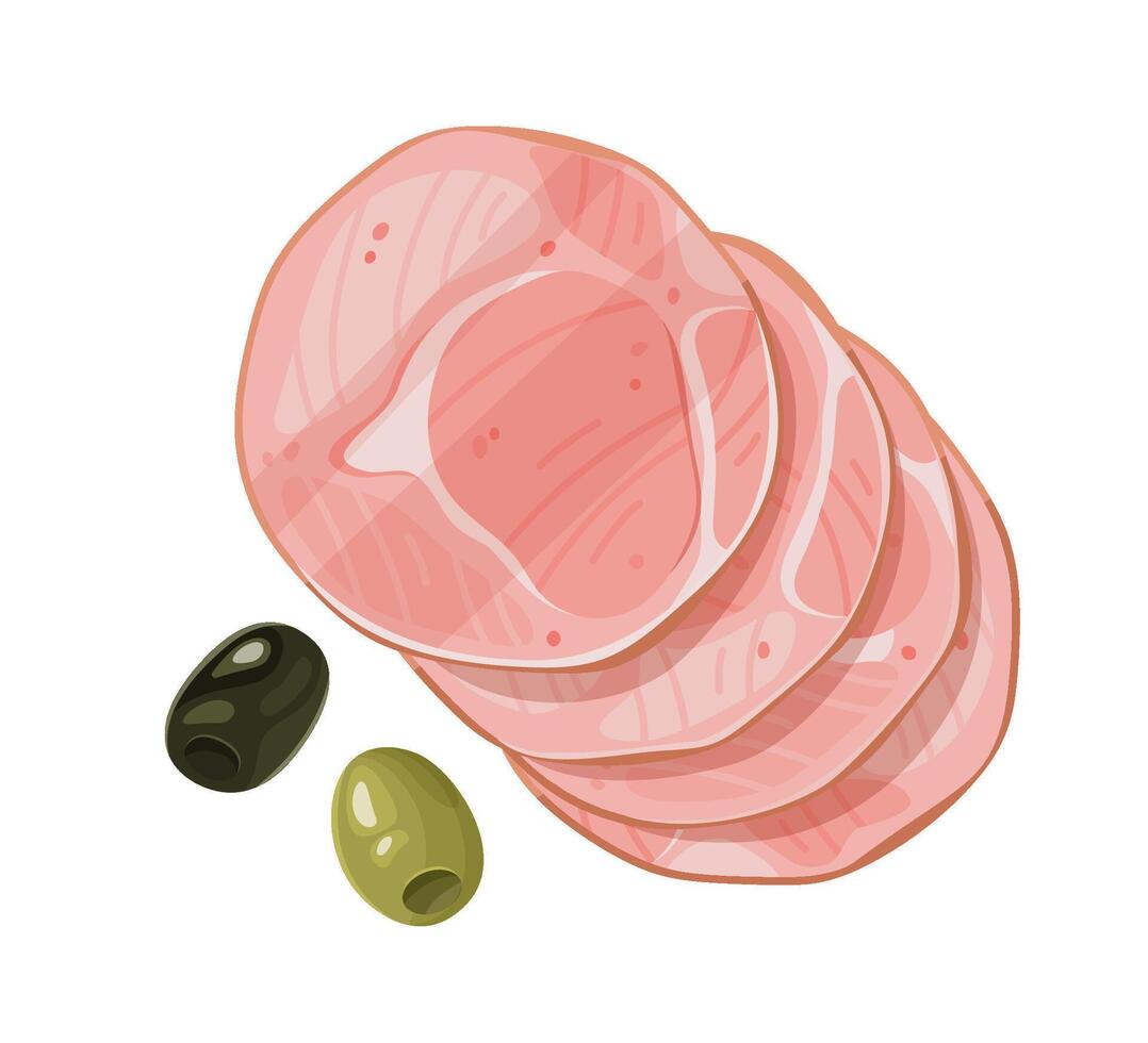 Ham Slices with Green and Black Olives vector