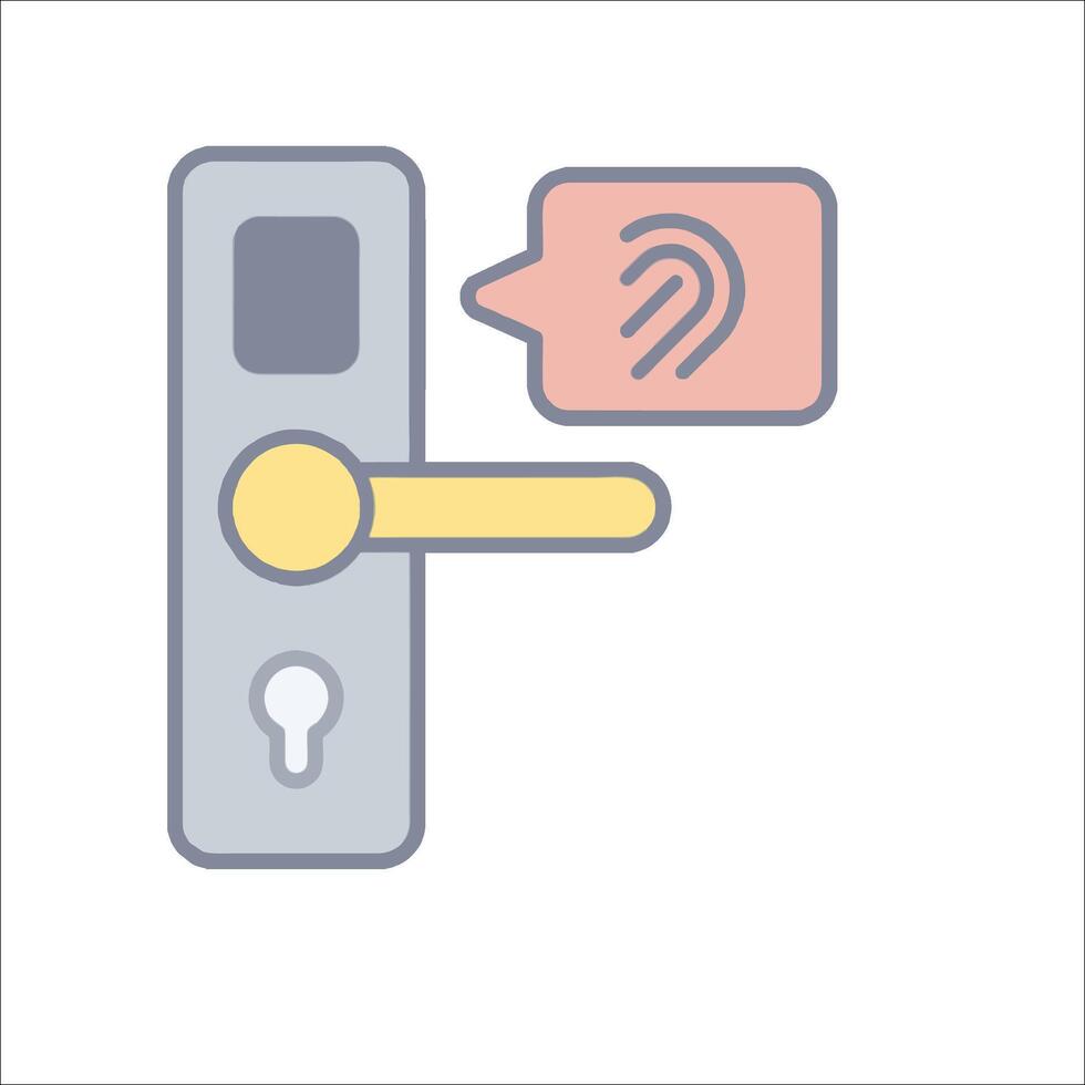 A door with a speech bubble and a key vector