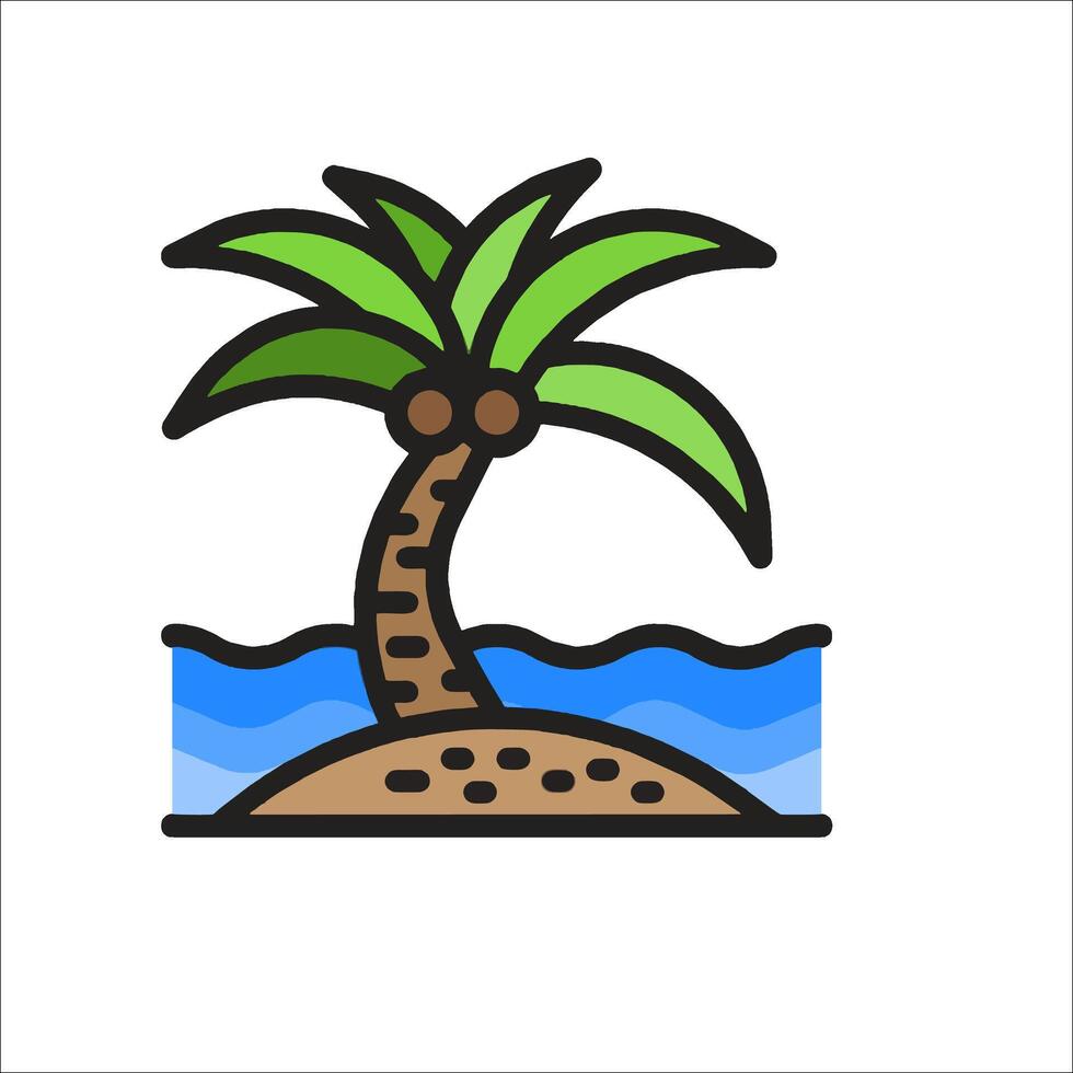 A palm tree on an island with water and waves vector
