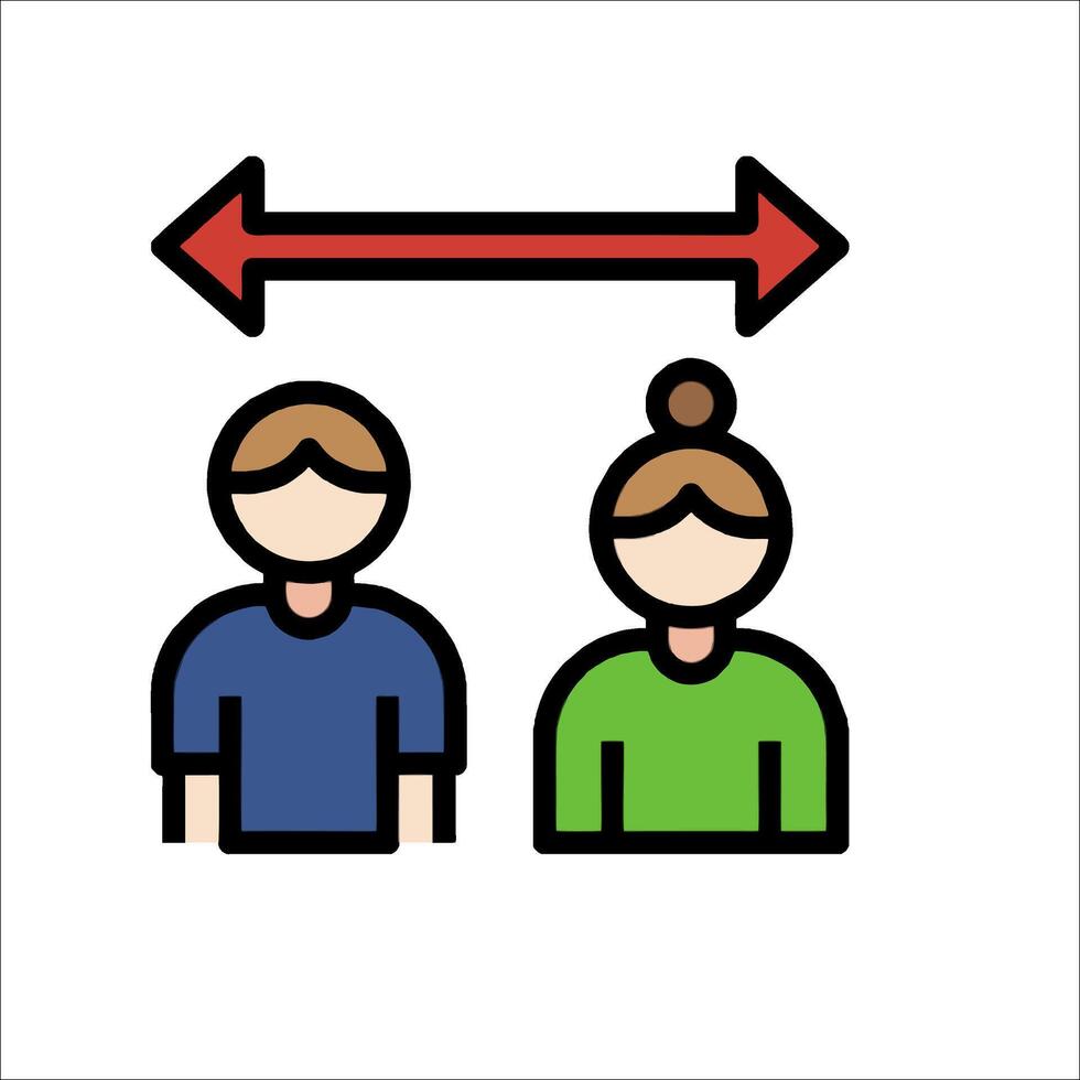 Two people are standing in front of an arrow pointing to the left vector