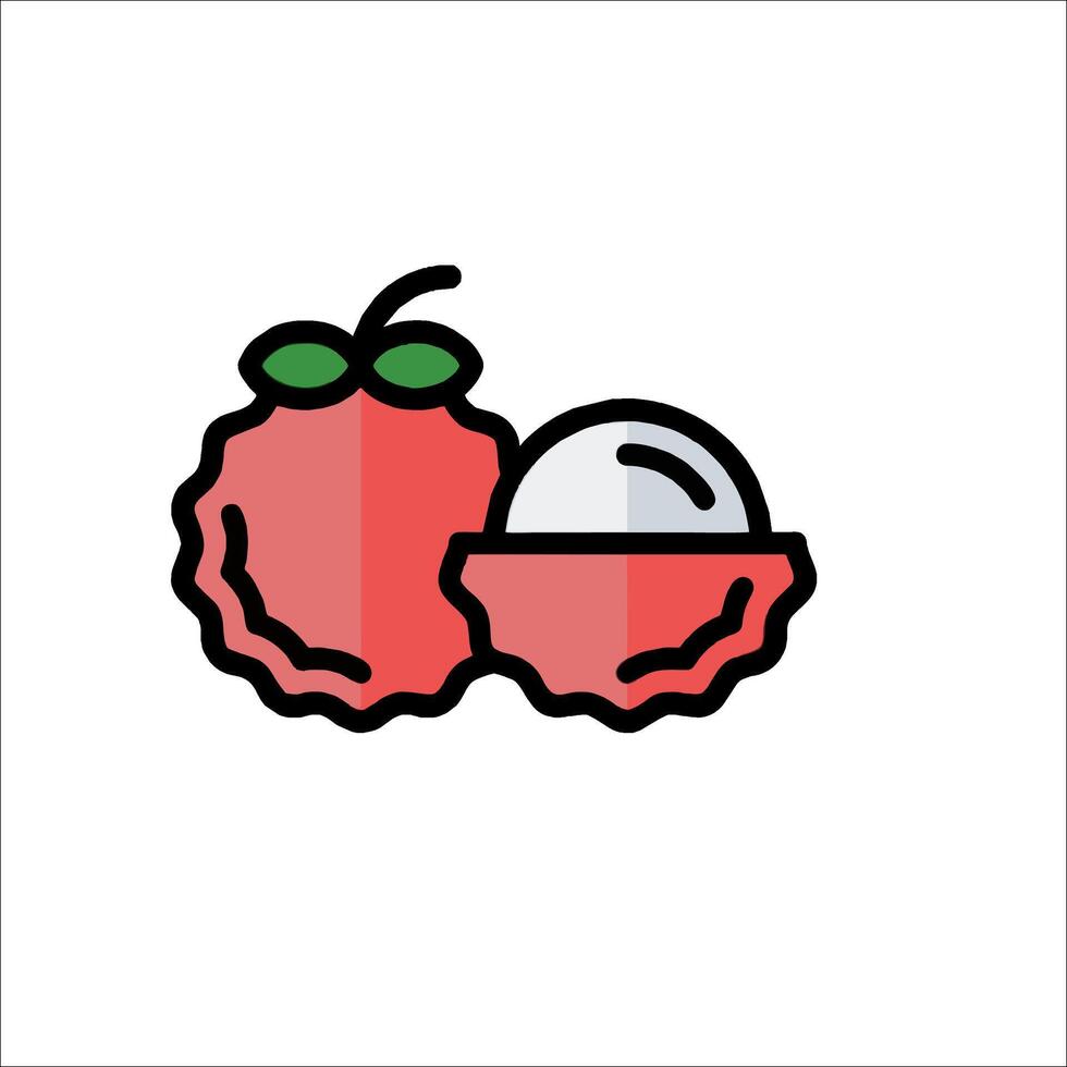 A red apple and a piece of fruit are shown in a line vector