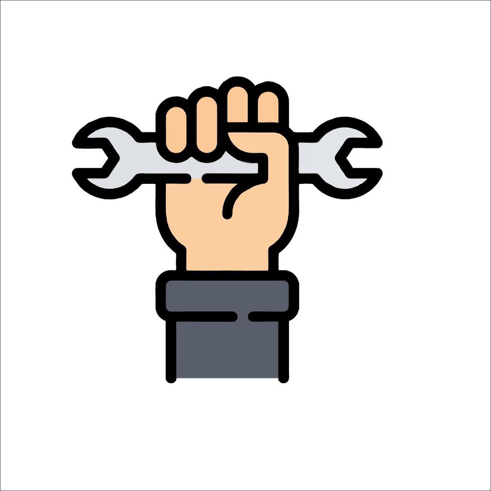 Hand holding wrench icon illustration vector
