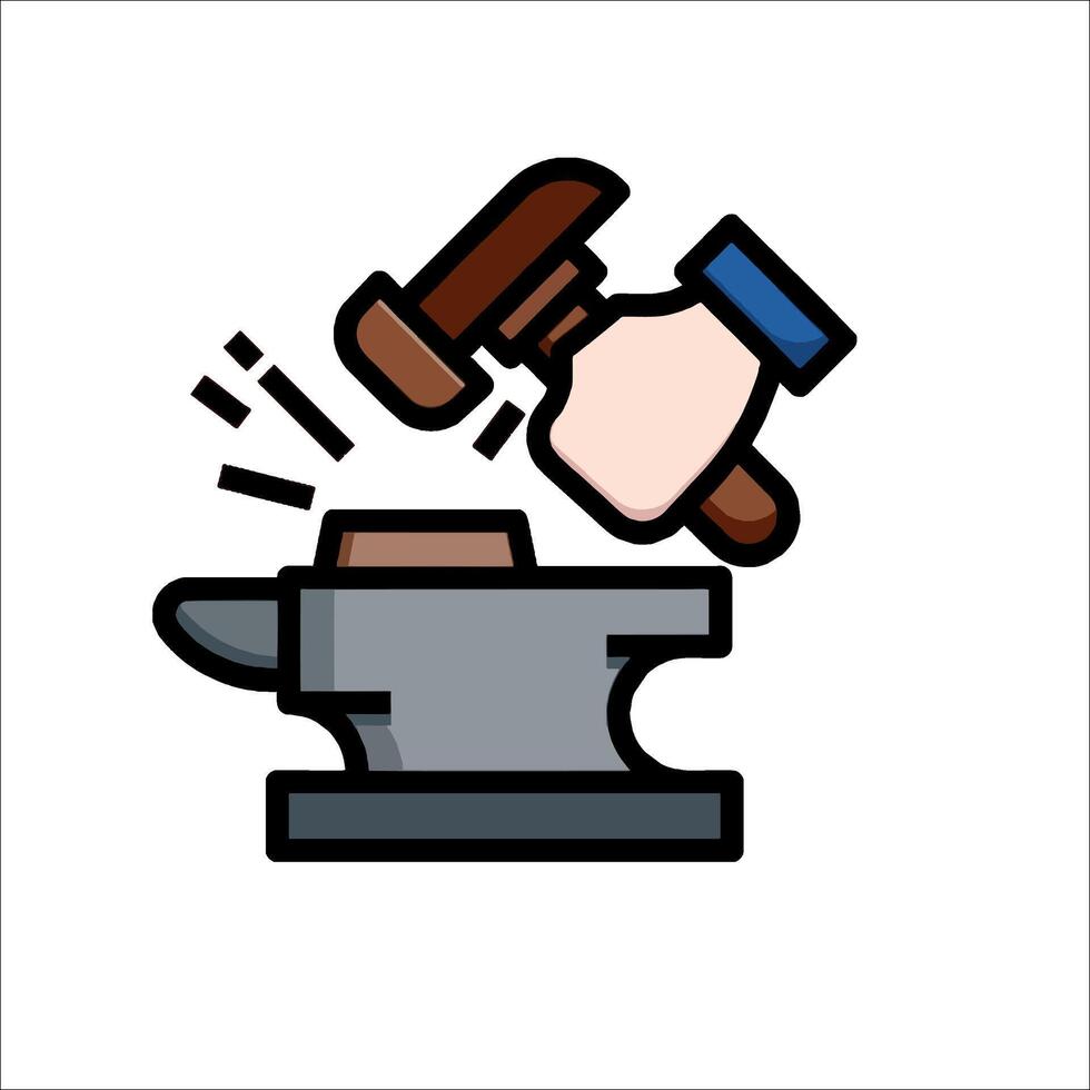 Hand hammering on anvil icon illustration vector