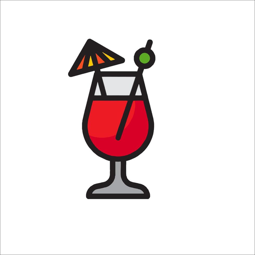 A red drink with a straw and umbrella icon vector