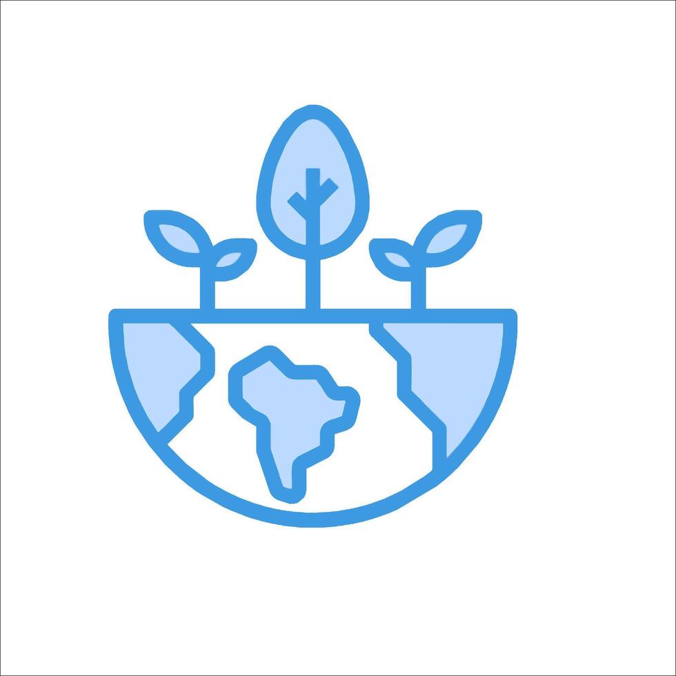 A blue line icon of a plant growing on a globe vector