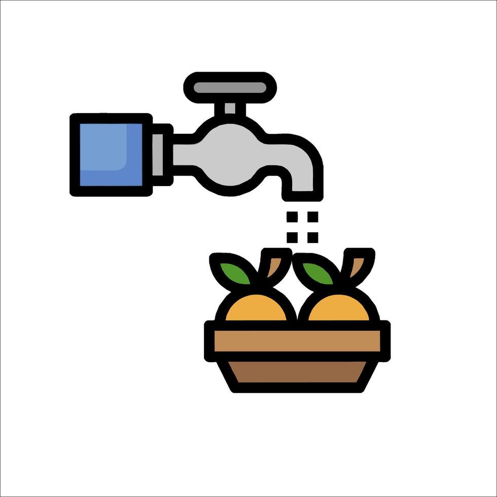 Water faucet and orange fruit icon illustration vector