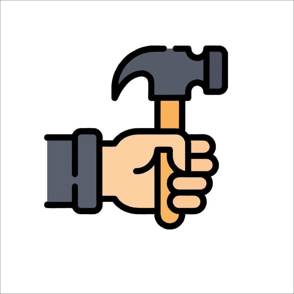 Hand holding hammer icon illustration vector