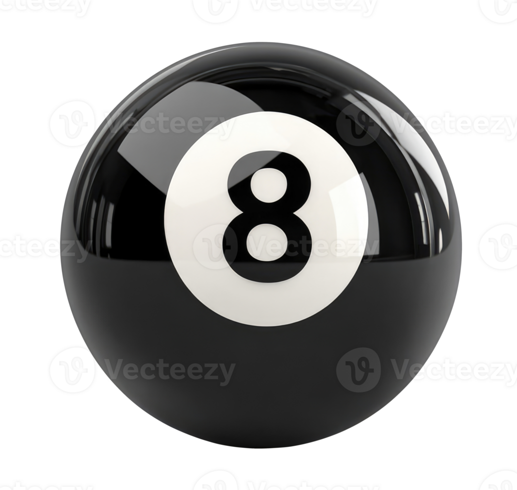 Black billiard ball with number eight, cut out png