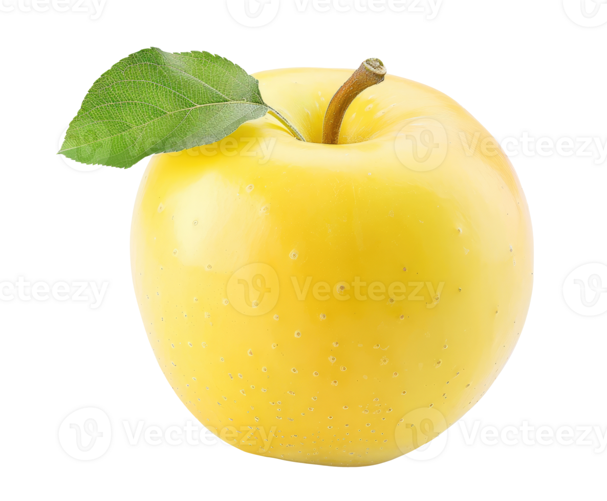 Yellow apple with leaf isolated on transparent background png