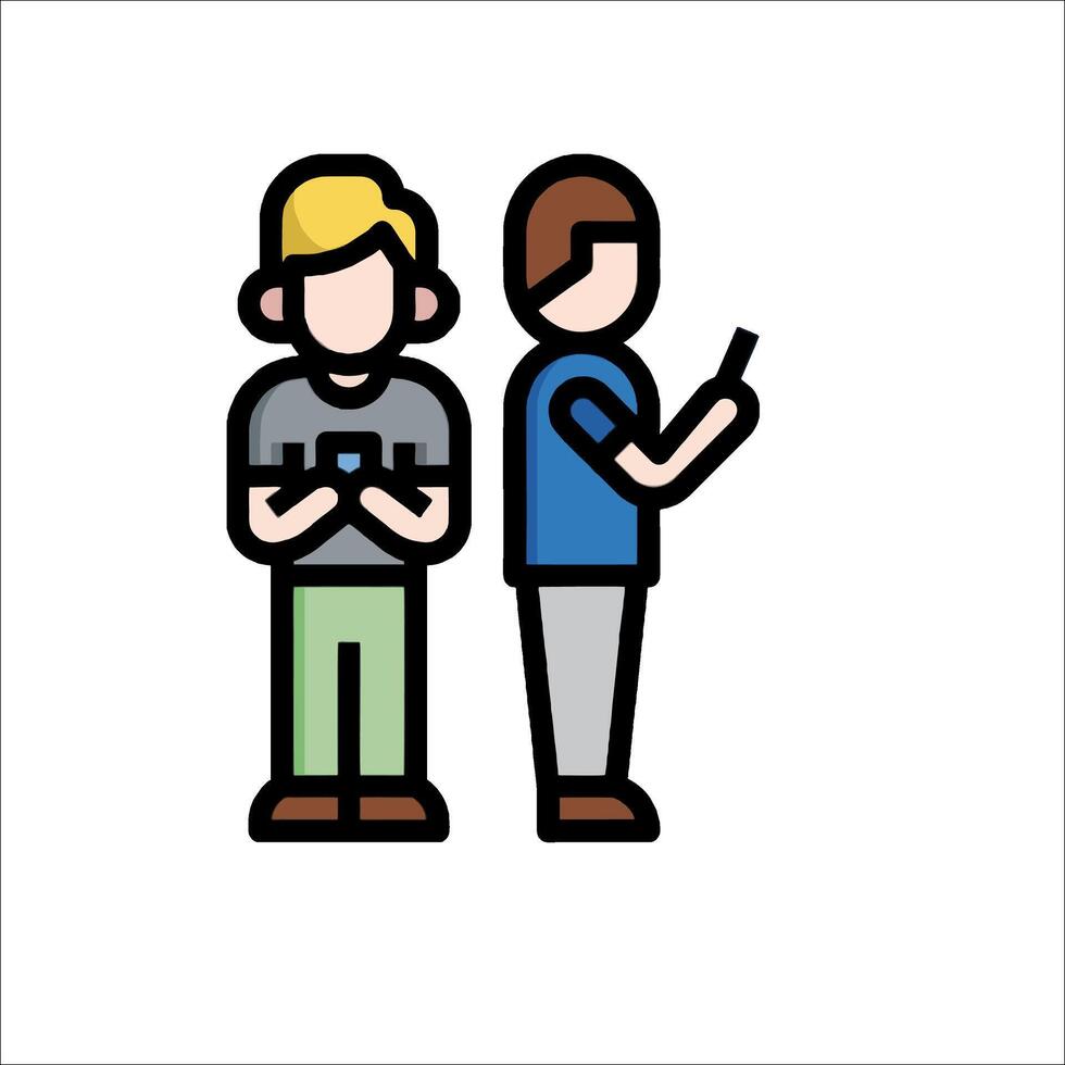 Two people standing next to each other with cell phones vector