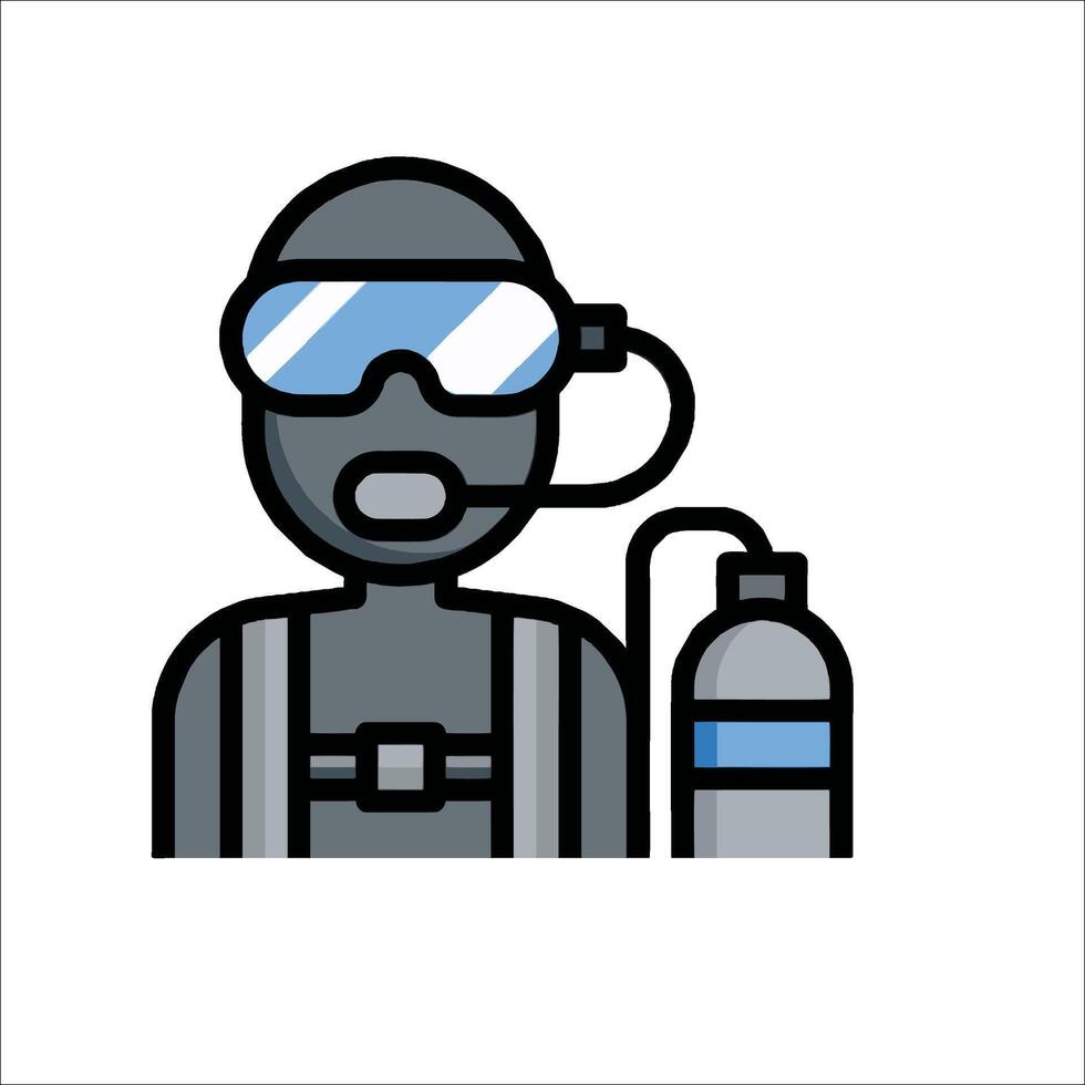 A man wearing a diving suit and goggles with a gas tank vector
