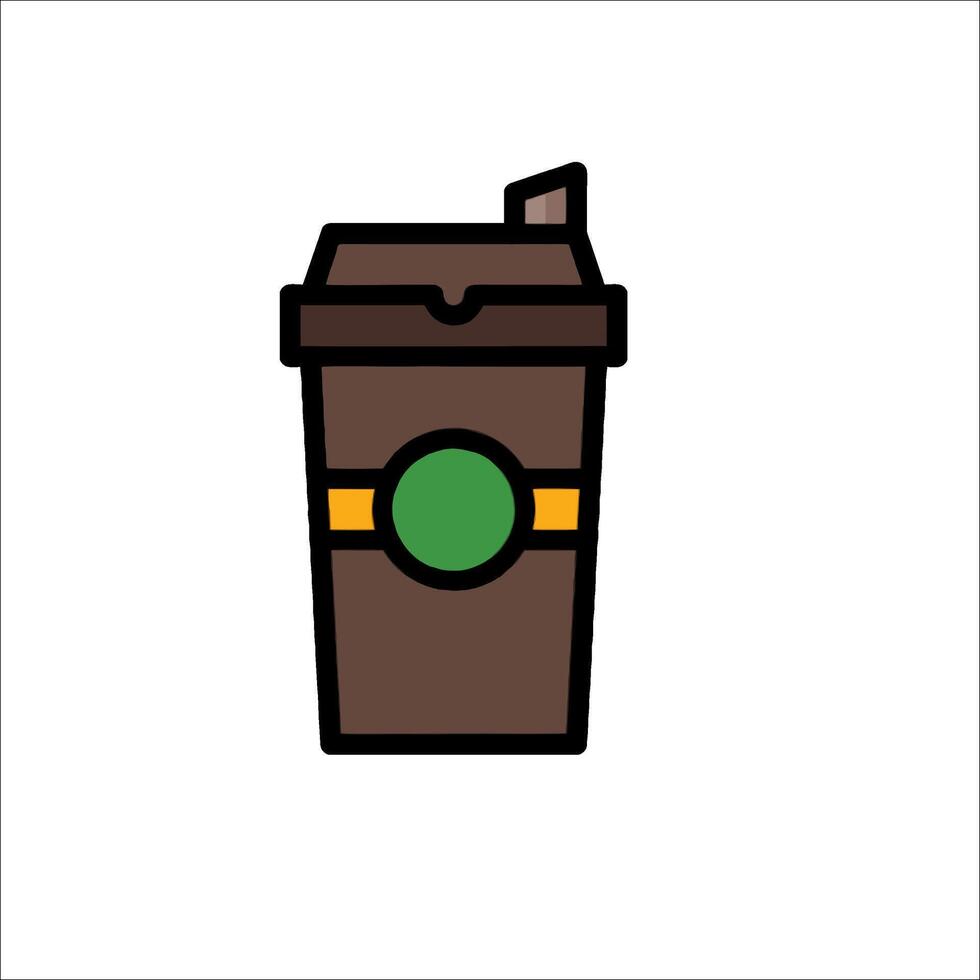 A coffee cup icon with a straw and a green lid vector