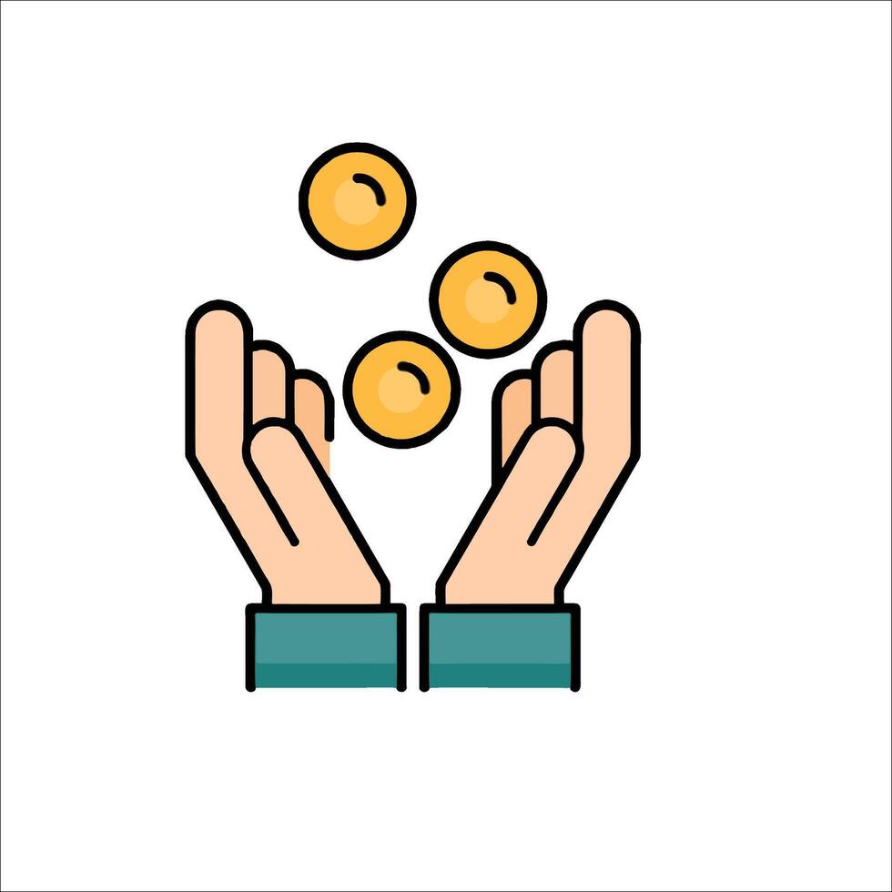Hands holding coins icon illustration vector
