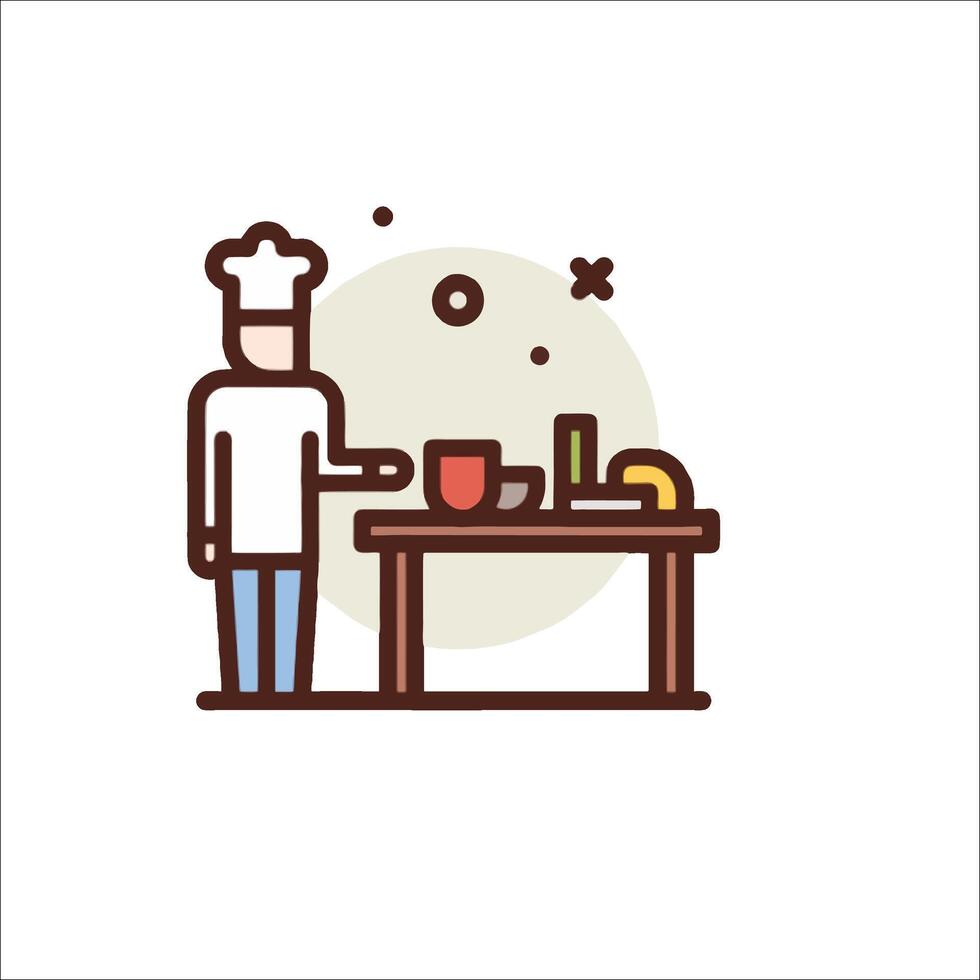 A chef is cooking food on a table vector