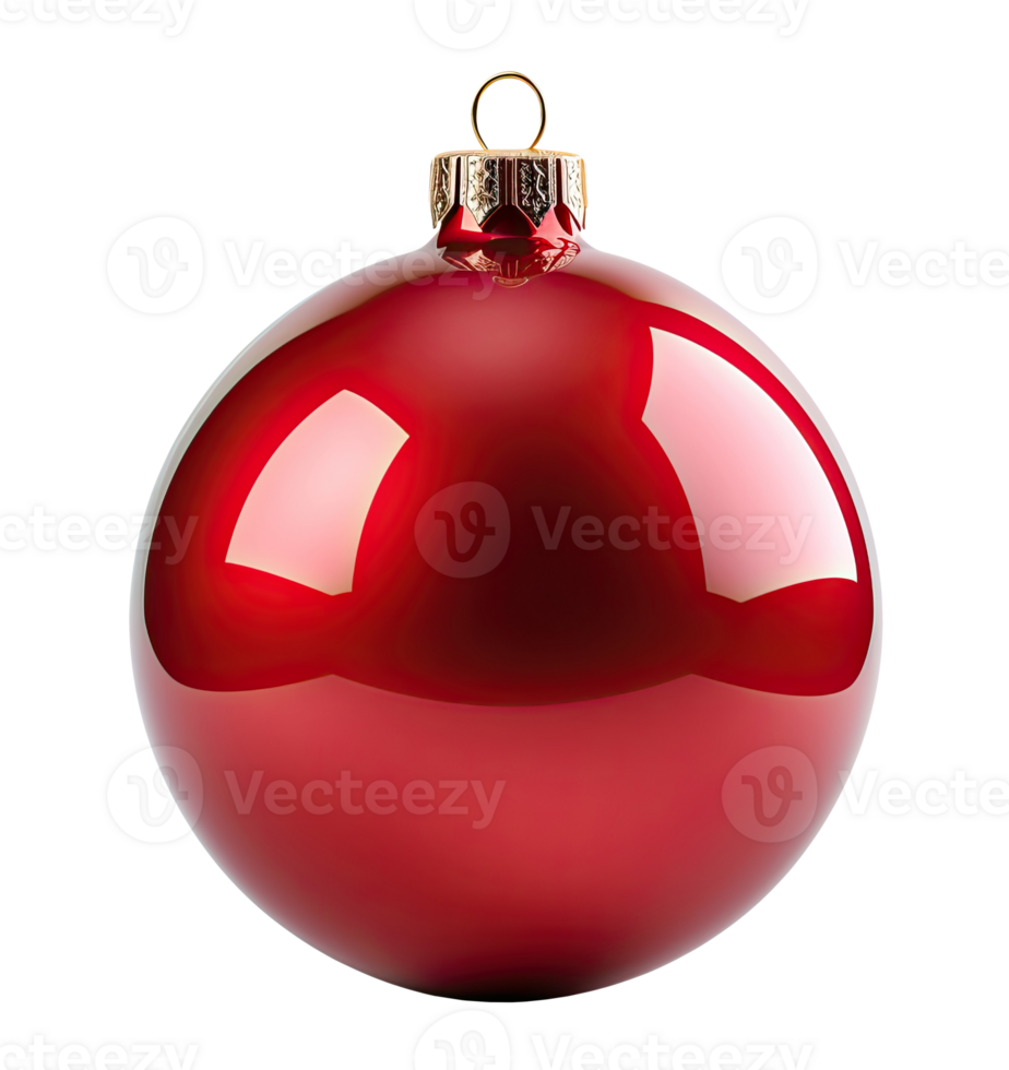 One red glossy Christmas ball isolated on transparent background png