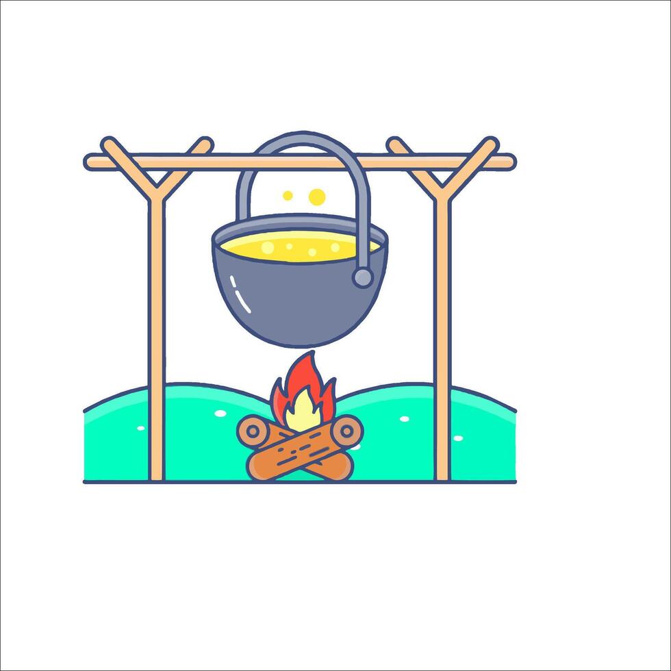A pot of gold is sitting on a wooden pole vector