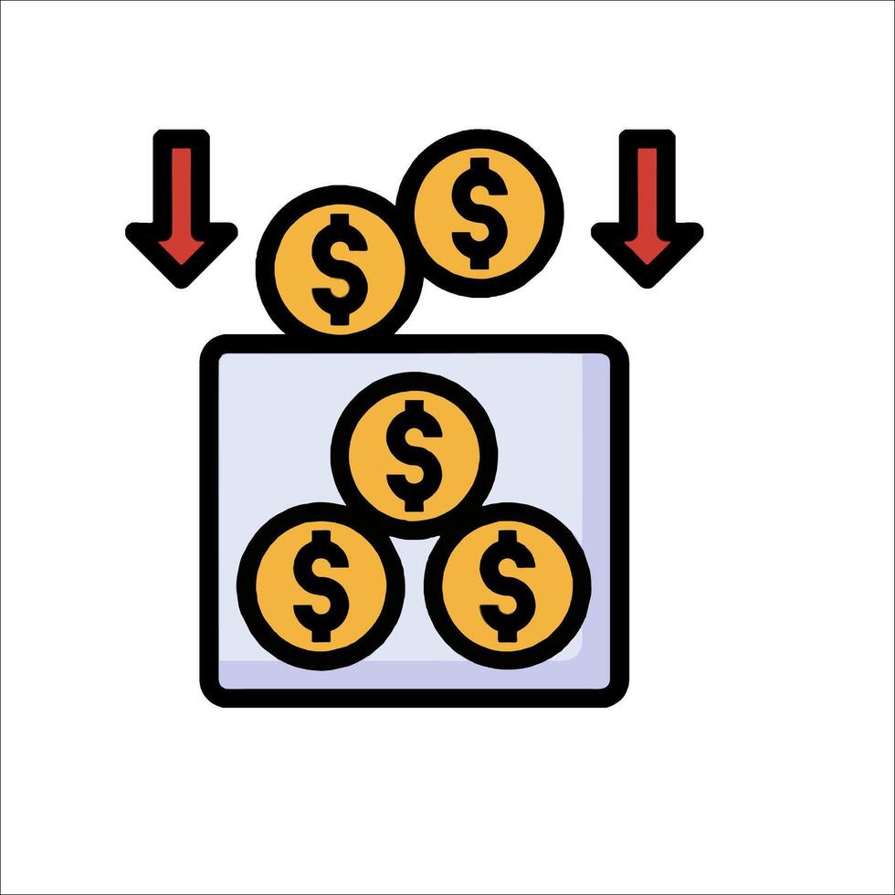 A box with money in it and arrows pointing to it vector