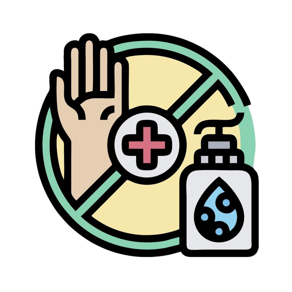 A hand with a bottle of hand sanitizer and a sign that says no hand sanitiz vector