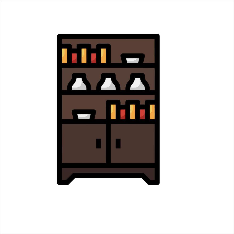 A cabinet with bottles and jars on it vector