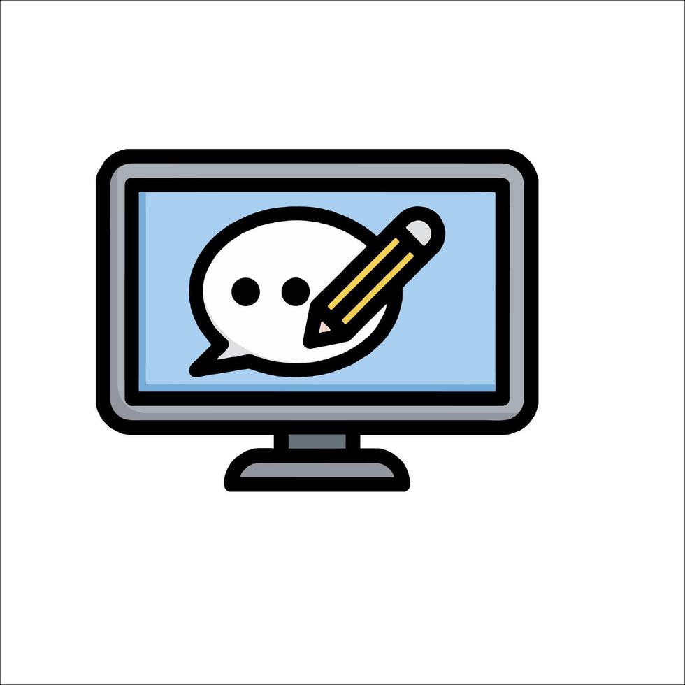 A computer monitor with a pen and speech bubble vector