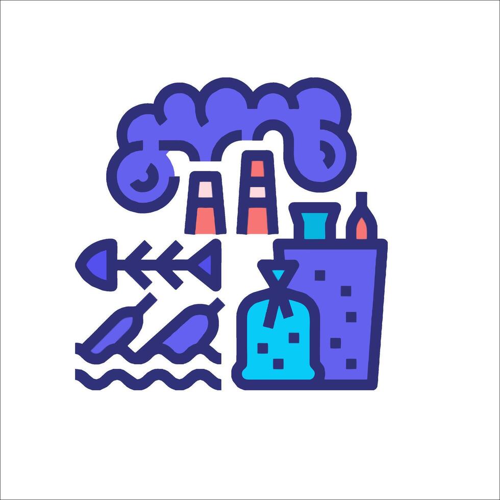 A line drawing of a factory, factory, and a boat vector