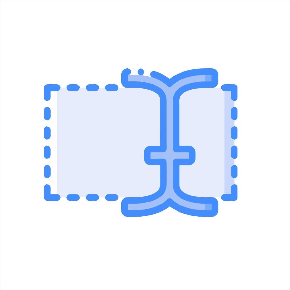A blue and white icon of a book vector