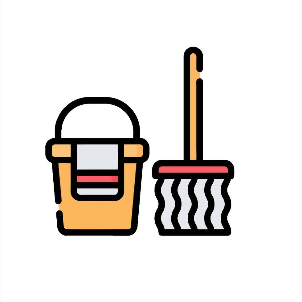 A broom and bucket icon on a white background vector