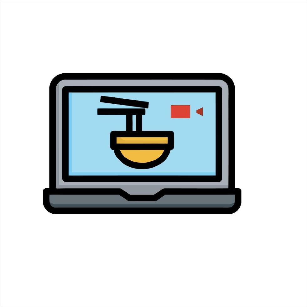 A laptop with a bowl on it and a camera vector