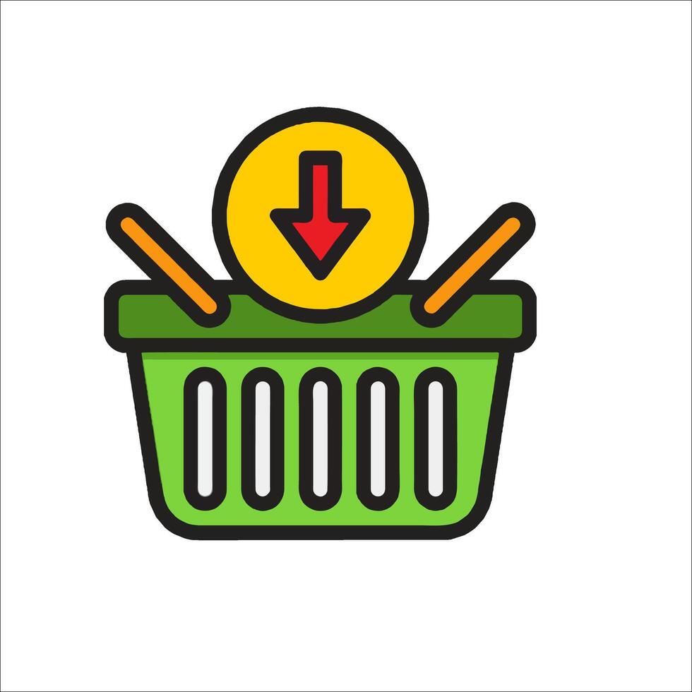 A basket with a yellow arrow pointing down inside vector