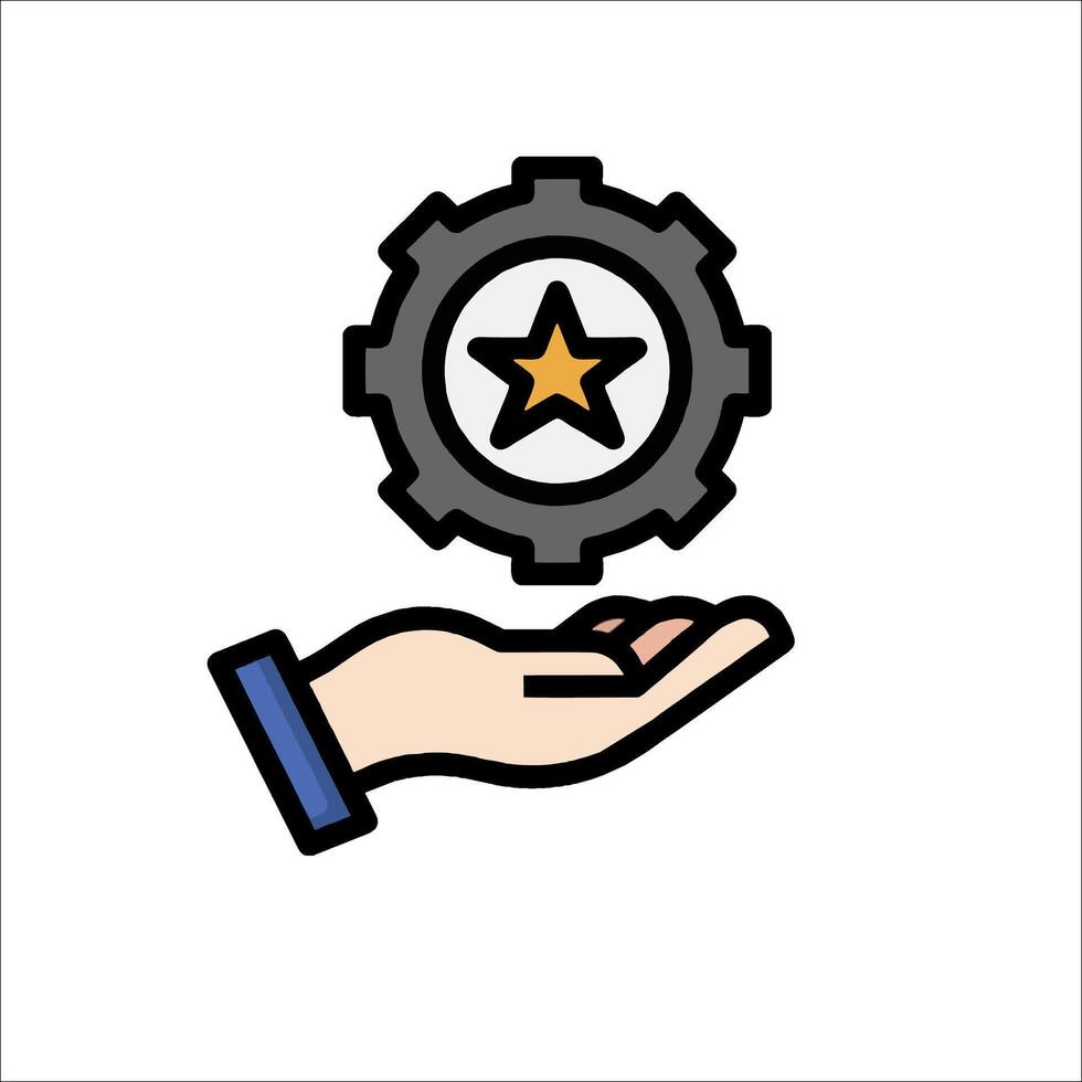 A hand holding a star and a gear icon vector
