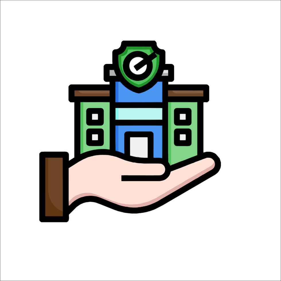 A hand holding a building icon vector