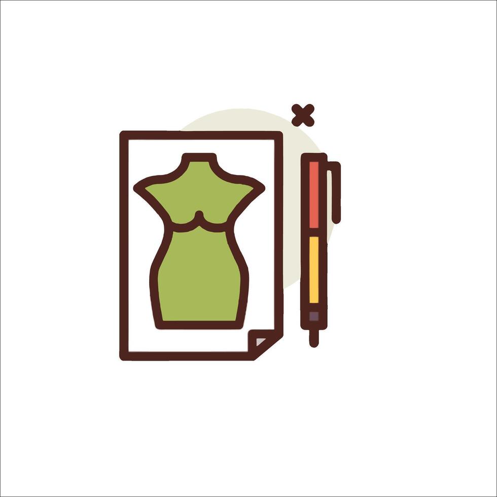 A dress form is shown with a pen and paper vector