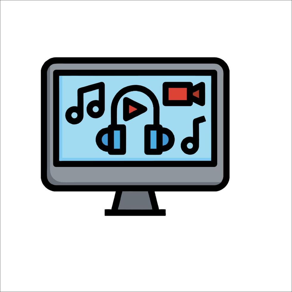 A computer monitor with headphones and music notes vector