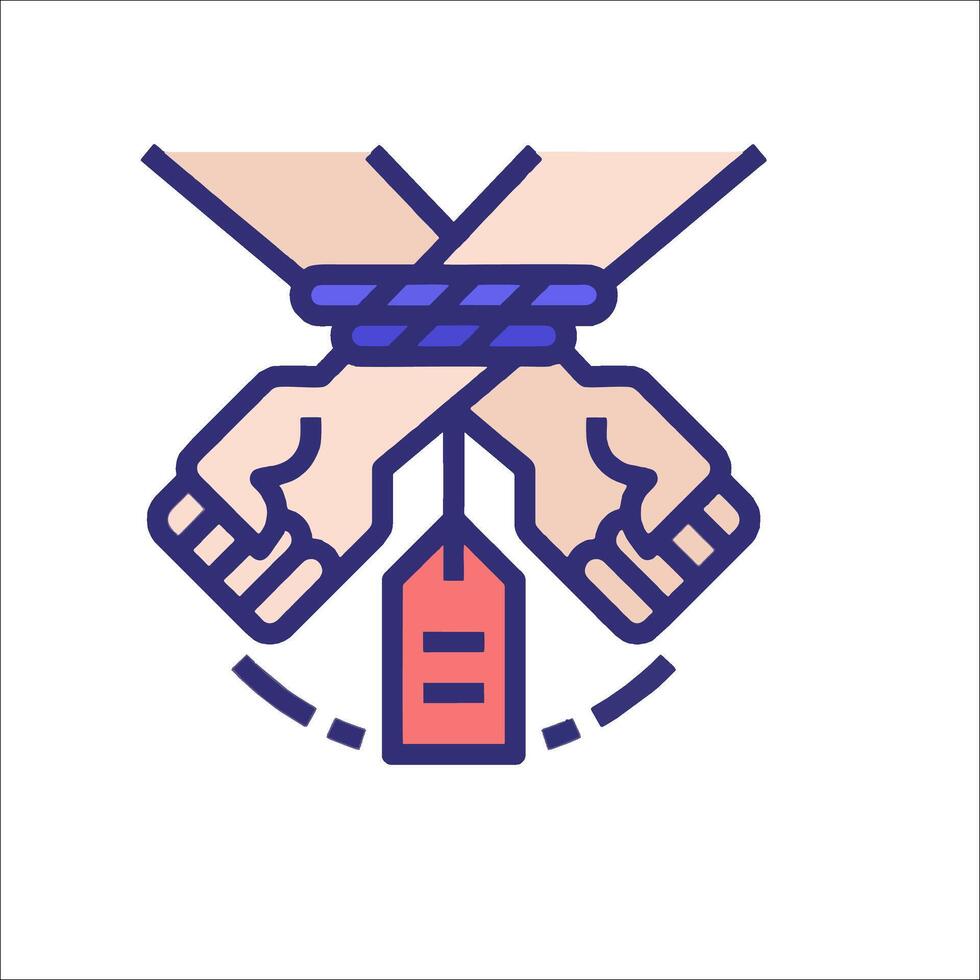 Two hands tied together with a tag on the back vector