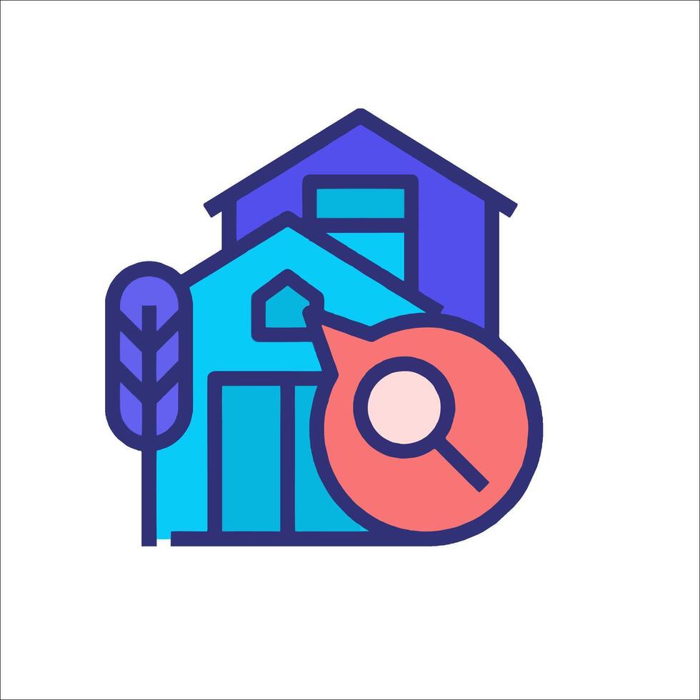 A house with a magnifying glass and a magnifying lens vector