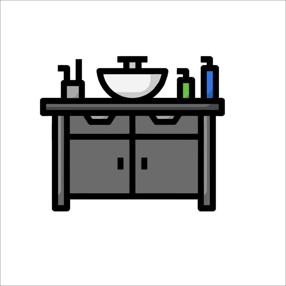 Bathroom sink with soap and shampoo bottle icon vector