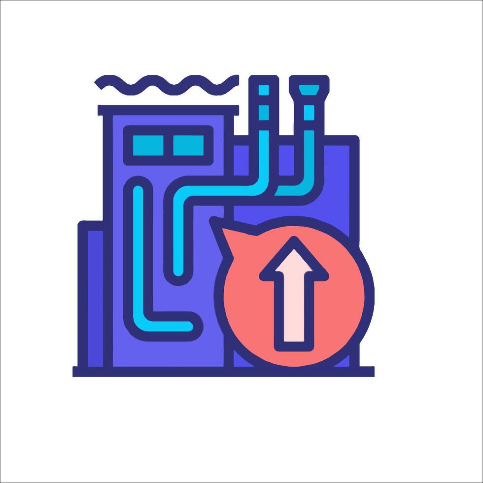 A factory with an arrow pointing up and a sign that says 'up' vector