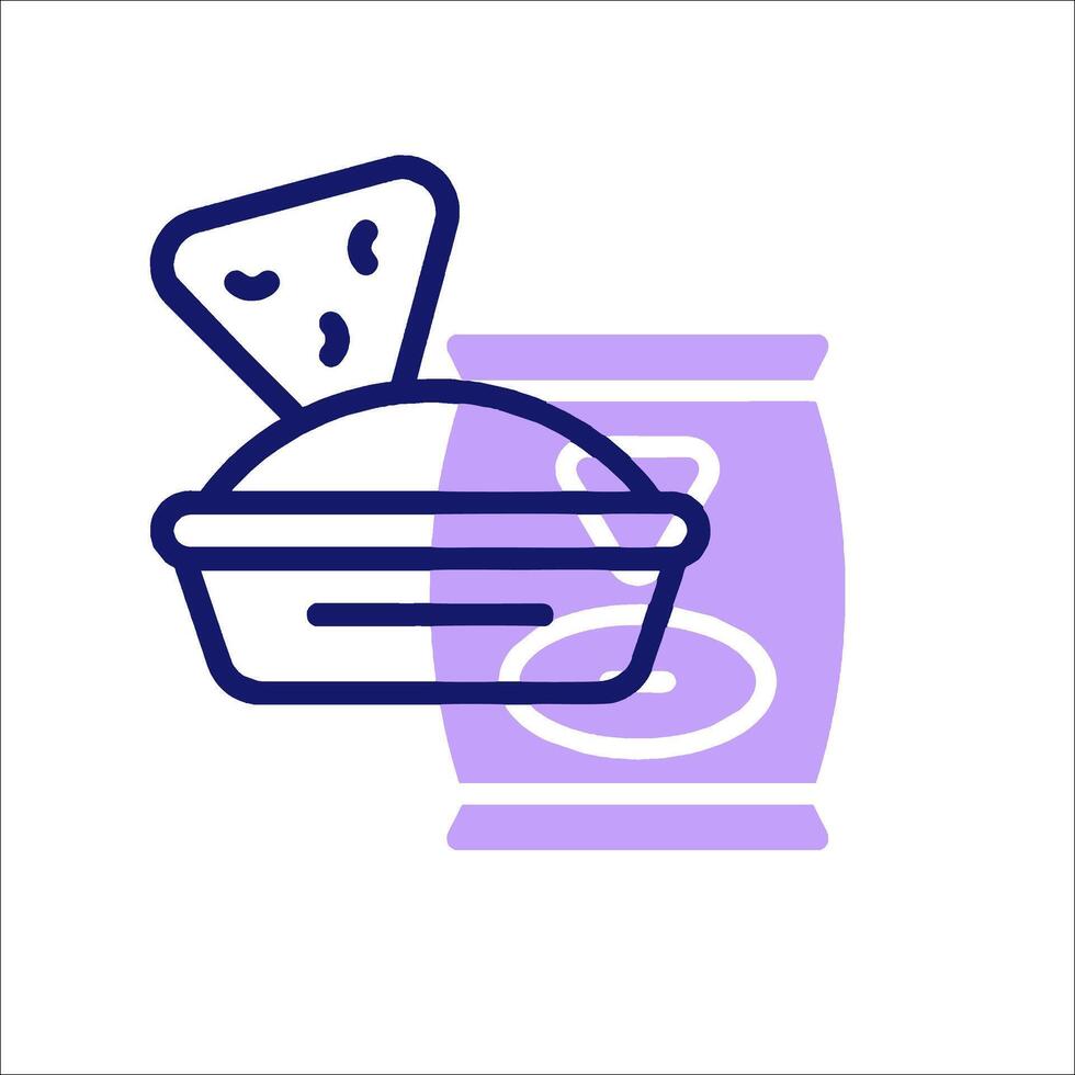 A blue and white line icon of a container with a slice of pizza vector