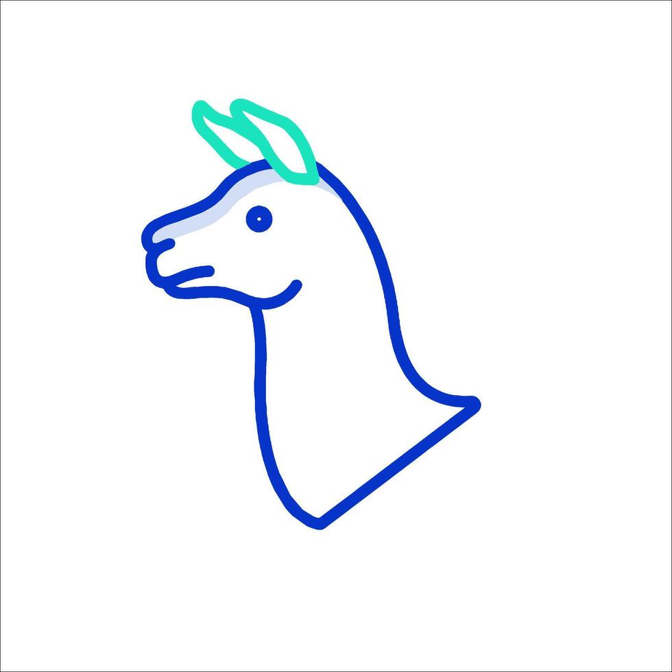 A llama head with a green horn on it vector