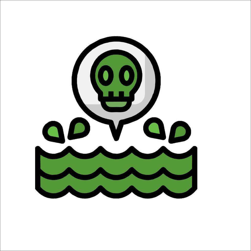 A green skull with a sign that says water vector